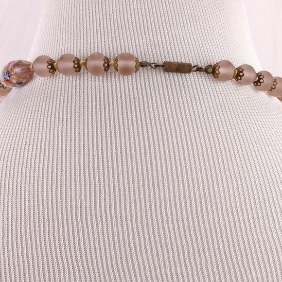 Vintage Pink Wedding Cake Lampwork Bead Necklace 50s 60s 22in Matinee - Picture 10 of 10